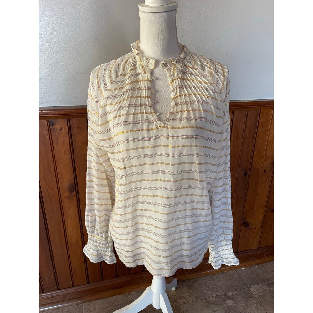 NWT Womens A Loves‎ A Cream Metallic Striped Long Sleeve Mock Neck Blouse M